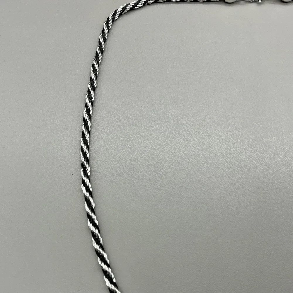 Vintage Trifari Necklace Silver Tone Black Twisted Rope Chain Womens Jewelry 22